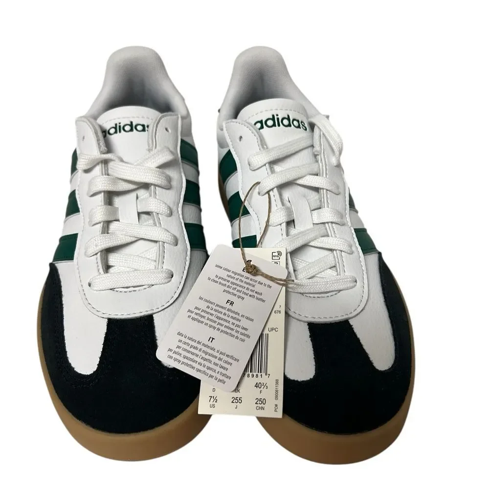 New Adidas Barreda White Leather Green Stripes Gum Sole Men 7.5 / Women’s 8.5